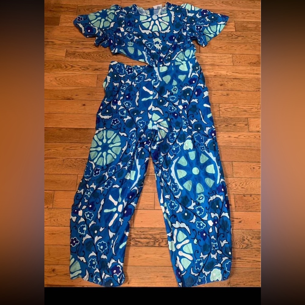 RHODE women’s Blue and White Patterned Bottoms